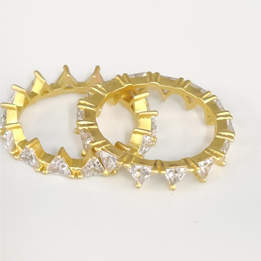 925 Sterling Silver Gold Tone Zirconia Eternity Band Ring Triangle Cut Size 6 - Picture 3 of 6